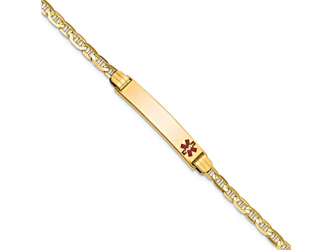 14k Yellow Gold Medical Red Enamel Mariner ID Bracelet