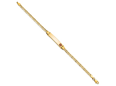 14k Yellow Gold Medical Red Enamel Mariner ID Bracelet