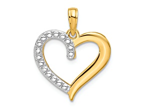 14k Yellow Gold and Rhodium Over 14k Yellow Gold Polished Heart Pendant