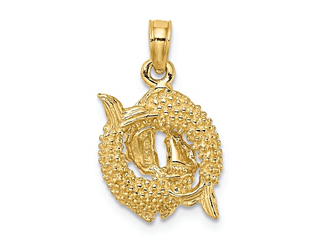 14k Yellow Gold 3D Textured Pisces Zodiac pendant