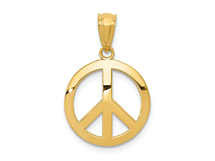 14k Yellow Gold Polished Peace Sign Circle Pendant