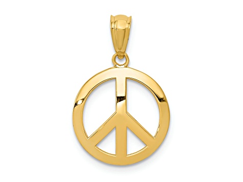 14k Yellow Gold Polished Peace Sign Circle Pendant