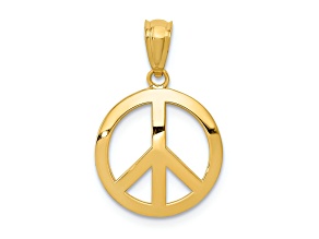 14k Yellow Gold Polished Peace Sign Circle Pendant