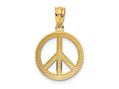 14k Yellow Gold Polished Peace Sign Circle Pendant