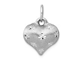 Rhodium Over 14k White Gold Satin Diamond-Cut 3D Puffed Heart Pendant