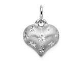 Rhodium Over 14k White Gold Satin Diamond-Cut 3D Puffed Heart Pendant