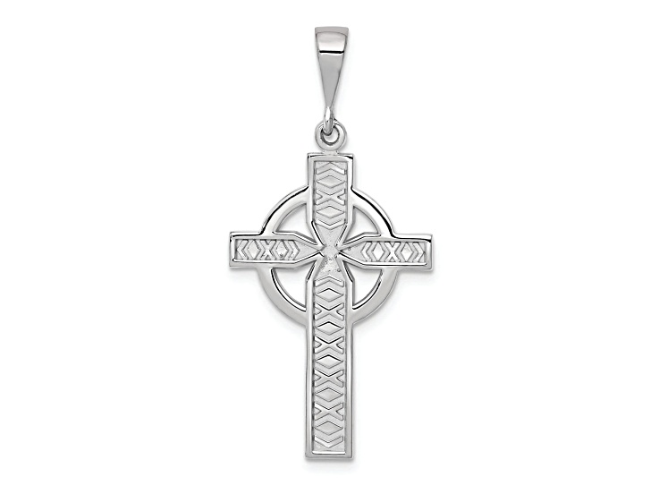 Rhodium Over 14K White Gold Celtic Cross Charm