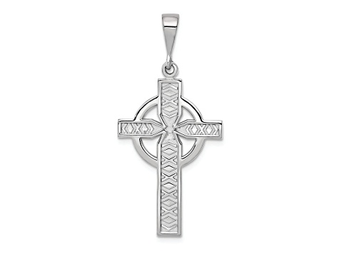 Rhodium Over 14K White Gold Celtic Cross Charm