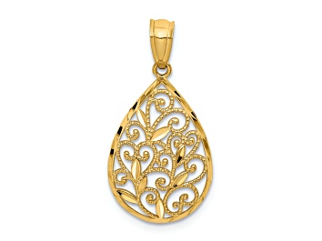 Picture of 14k Yellow Gold Polished and Textured Small Filigree Teardrop Pendant