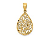 14k Yellow Gold Polished and Textured Small Filigree Teardrop Pendant