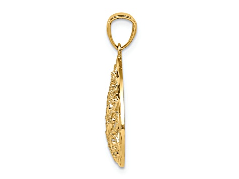 14k Yellow Gold Polished and Textured Small Filigree Teardrop Pendant