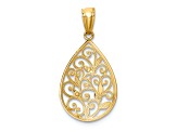 14k Yellow Gold Polished and Textured Small Filigree Teardrop Pendant