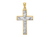 14K Yellow and White Gold Polished and Diamond-cut Cross Pendant