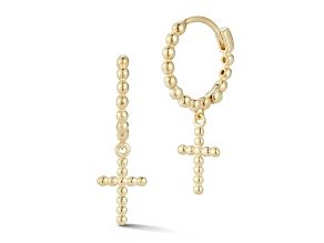 Bellissima Gold 14K Yellow Gold Beaded Cross Charm Dangle Earrings