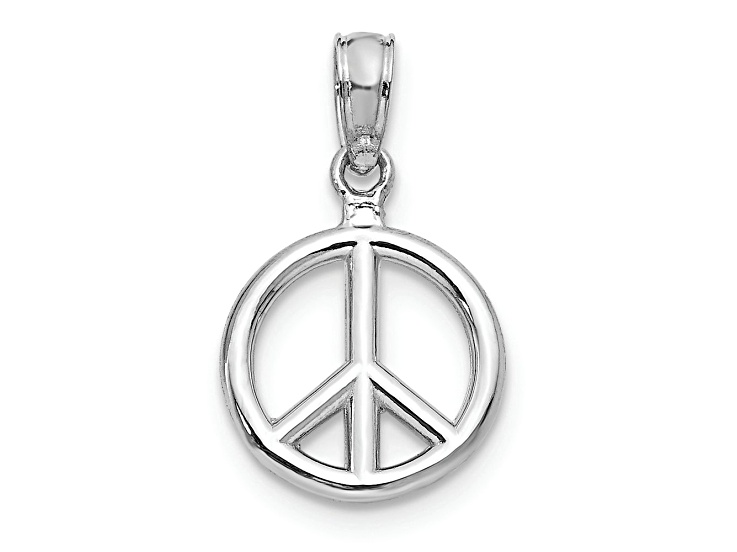 Rhodium Over 10K White Gold 3D Polished Peace Symbol Pendant