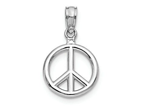 Rhodium Over 10K White Gold 3D Polished Peace Symbol Pendant
