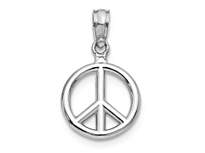 Rhodium Over 10K White Gold 3D Polished Peace Symbol Pendant