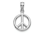 Rhodium Over 10K White Gold 3D Polished Peace Symbol Pendant