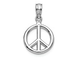Rhodium Over 10K White Gold 3D Polished Peace Symbol Pendant