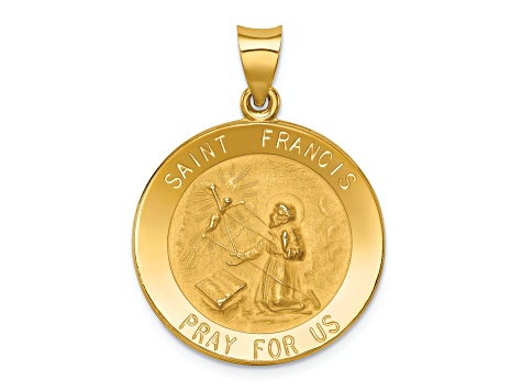 14k Yellow Gold Polished and Satin Saint Francis Medal Pendant