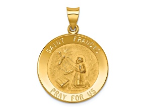 14k Yellow Gold Polished and Satin Saint Francis Medal Pendant