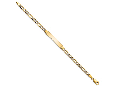 14k Yellow Gold and Rhodium Over 14k Yellow Gold Children's Pavé Figaro Link ID Bracelet