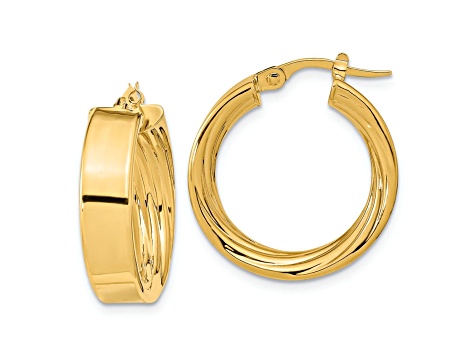 10k Yellow Gold 7/8" Polished and Textured Inside Hoop Earrings