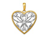 14K Two-tone Gold  Filigree Textured Heart Charm