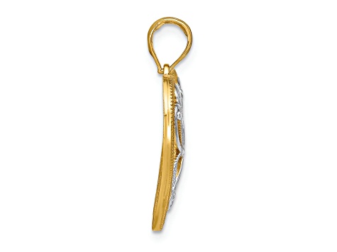 14K Two-tone Gold  Filigree Textured Heart Charm