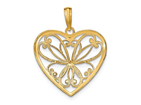 14K Two-tone Gold  Filigree Textured Heart Charm