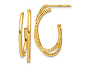 14k Yellow Gold 15/16" Polished Oval Double Strand J-Hoop Earrings