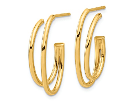 14k Yellow Gold 15/16" Polished Oval Double Strand J-Hoop Earrings