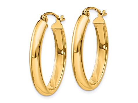 14k Yellow Gold Polished 1" Oval Tube Hoop Earrings