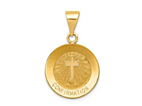 14K Yellow Gold Polished and Satin Confirmation Medal Hollow Pendant