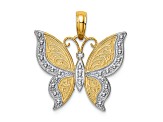 14k Two-tone Gold Textured Butterfly Pendant