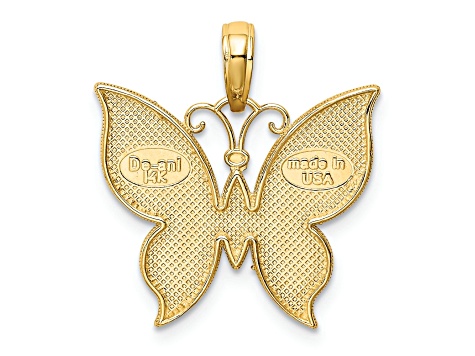 14k Two-tone Gold Textured Butterfly Pendant