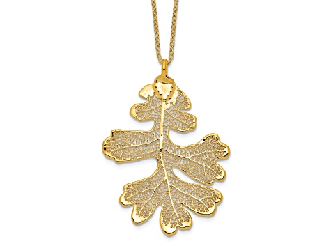 Dipped in 24k Gold Oak Leaf Pendant with Cable Link 20 Inch Gold-tone Chain