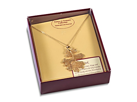 Dipped in 24k Gold Oak Leaf Pendant with Cable Link 20 Inch Gold-tone Chain