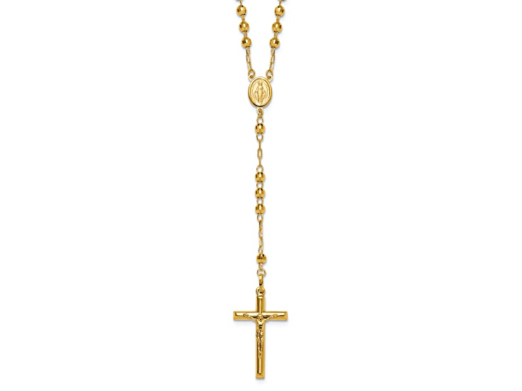 14K Yellow Gold Diamond-cut 4mm Beaded Semi-solid Rosary 24-inch