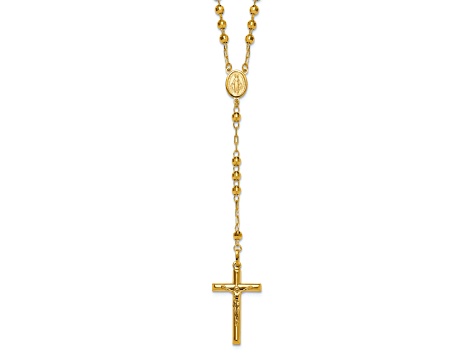 14K Yellow Gold Diamond-cut 4mm Beaded Semi-solid Rosary 24-inch