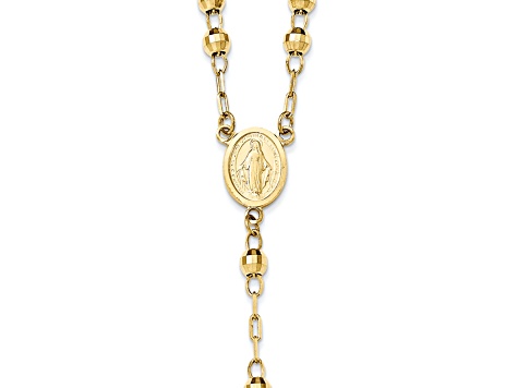 14K Yellow Gold Diamond-cut 4mm Beaded Semi-solid Rosary 24-inch