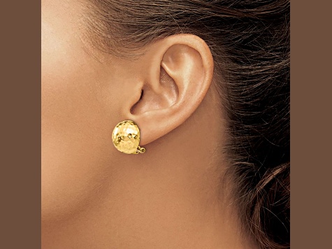14k Yellow Gold 16mm Hammered Stud Earrings