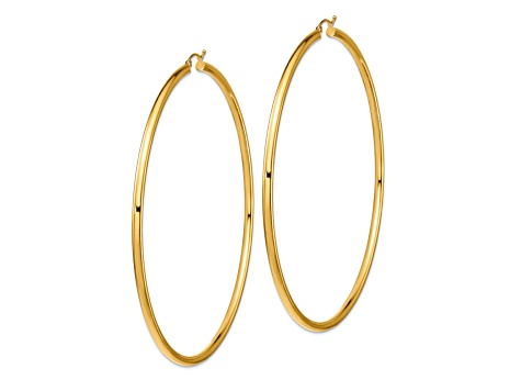 14k Yellow Gold 3 9/16" Polished Tube Hoop Earrings