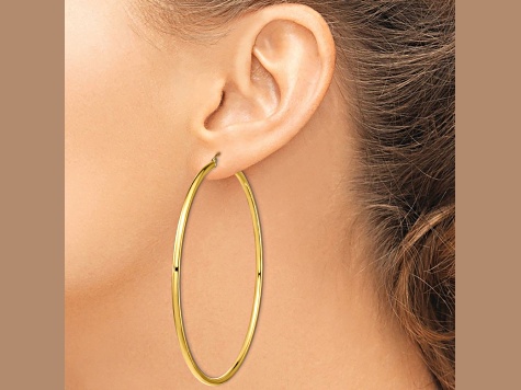 14k Yellow Gold 3 9/16" Polished Tube Hoop Earrings
