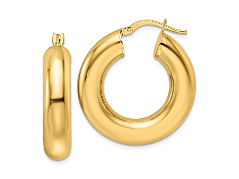 14k Yellow Gold Polished 1 1/16" Round Tube Hoop Earrings