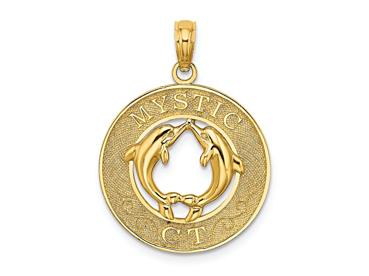 14k Yellow Gold Textured MYSTIC CT Dolphins Charm