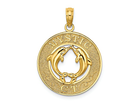 14k Yellow Gold Textured MYSTIC CT Dolphins Charm
