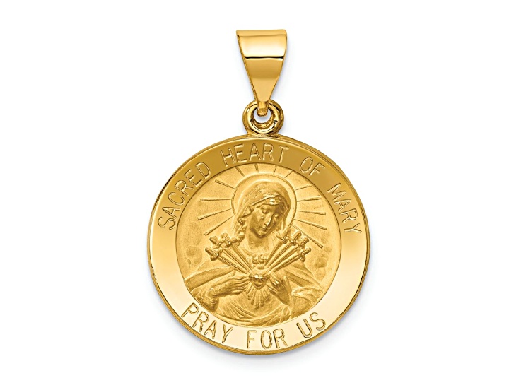 14k Yellow Gold Polished and Satin Sacred Heart of Mary Medal Pendant