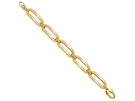 14k Yellow Gold 11.3mm Polished and Brushed Fancy Link Bracelet