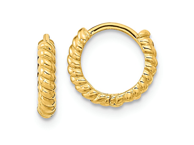 14K Yellow Gold Polished Textured Hoop Earrings